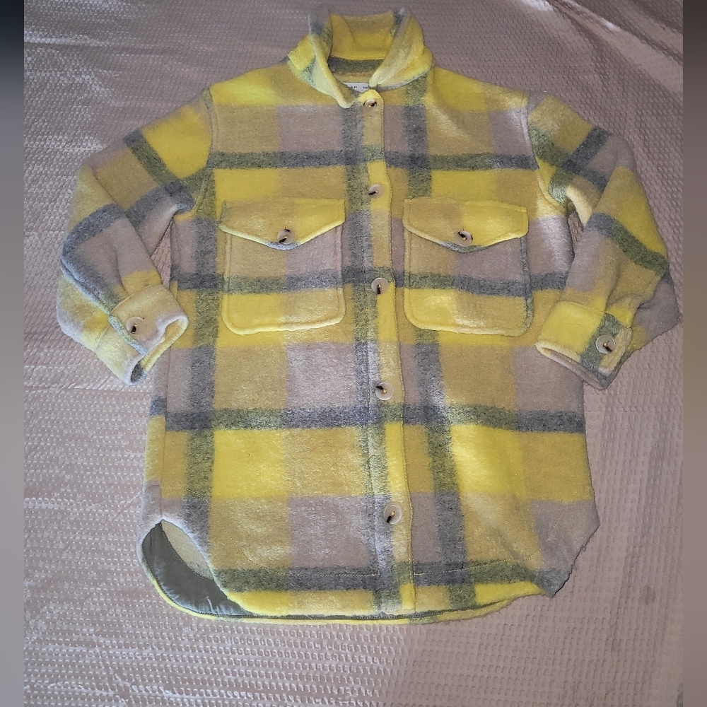 Zara Girls Yellow Plaid Shirt Jacket Size 9-10